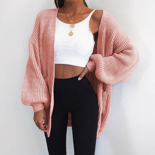 Damen Grobstrickcardigan mit lässigen Oversized-Ärmeln und großen Taschen R&B
