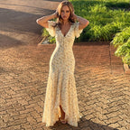 Damen Maxikleid mit floralem Design und raffinierten Cut-Outs R&B
