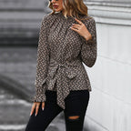 Damen elegante Bluse mit raffiniertem Bindegürtel und langen Ärmeln R&B