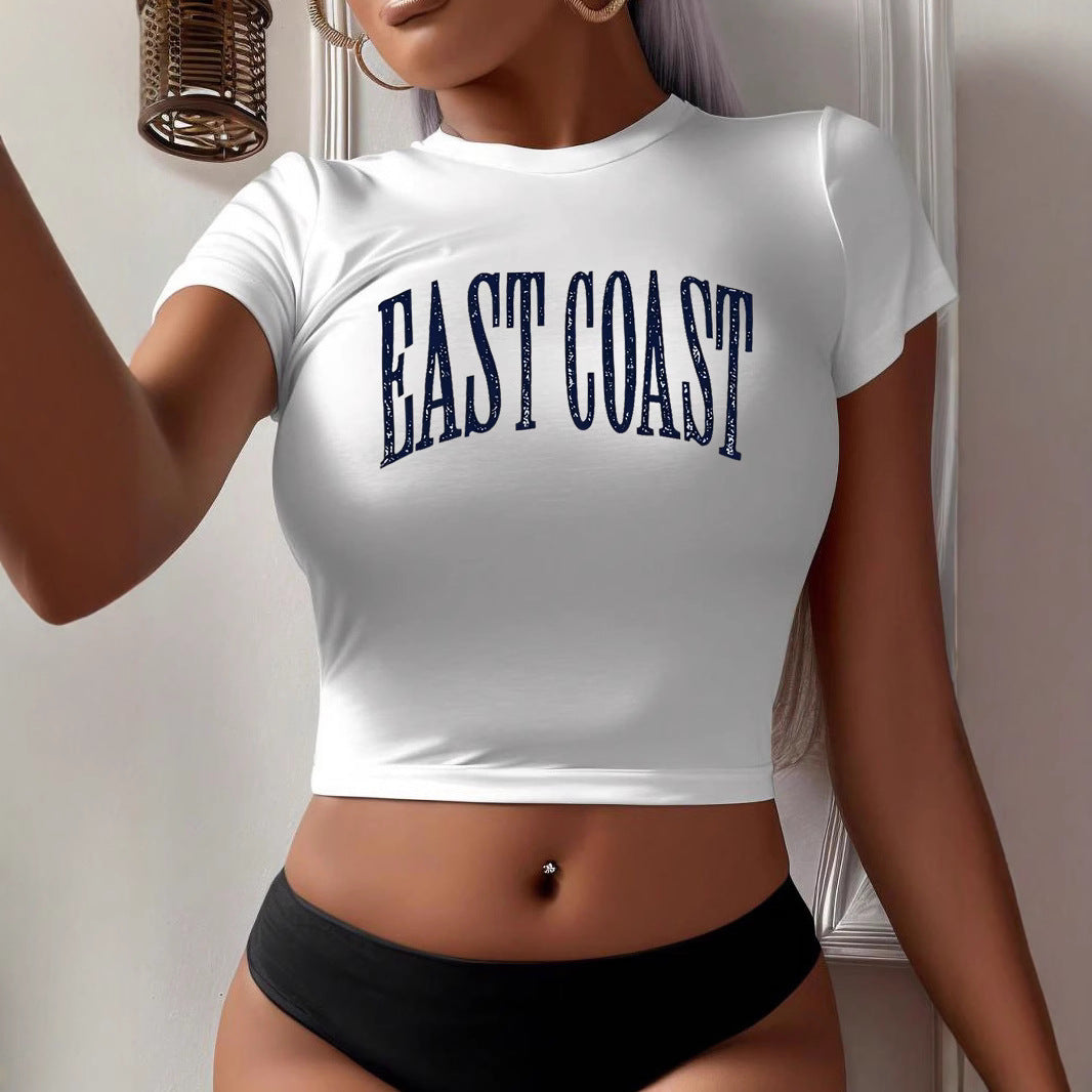 Damen Crop-T-Shirt mit kreativem Schriftzug R&B