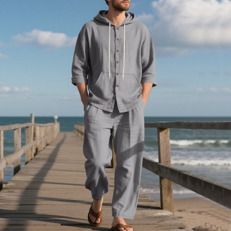 Herren bequeme Freizeit-Hose und Kapuzenjacke Set R&B