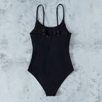 Damen Eleganter Einteiler Badeanzug mit floralen Rüschendetails R&B