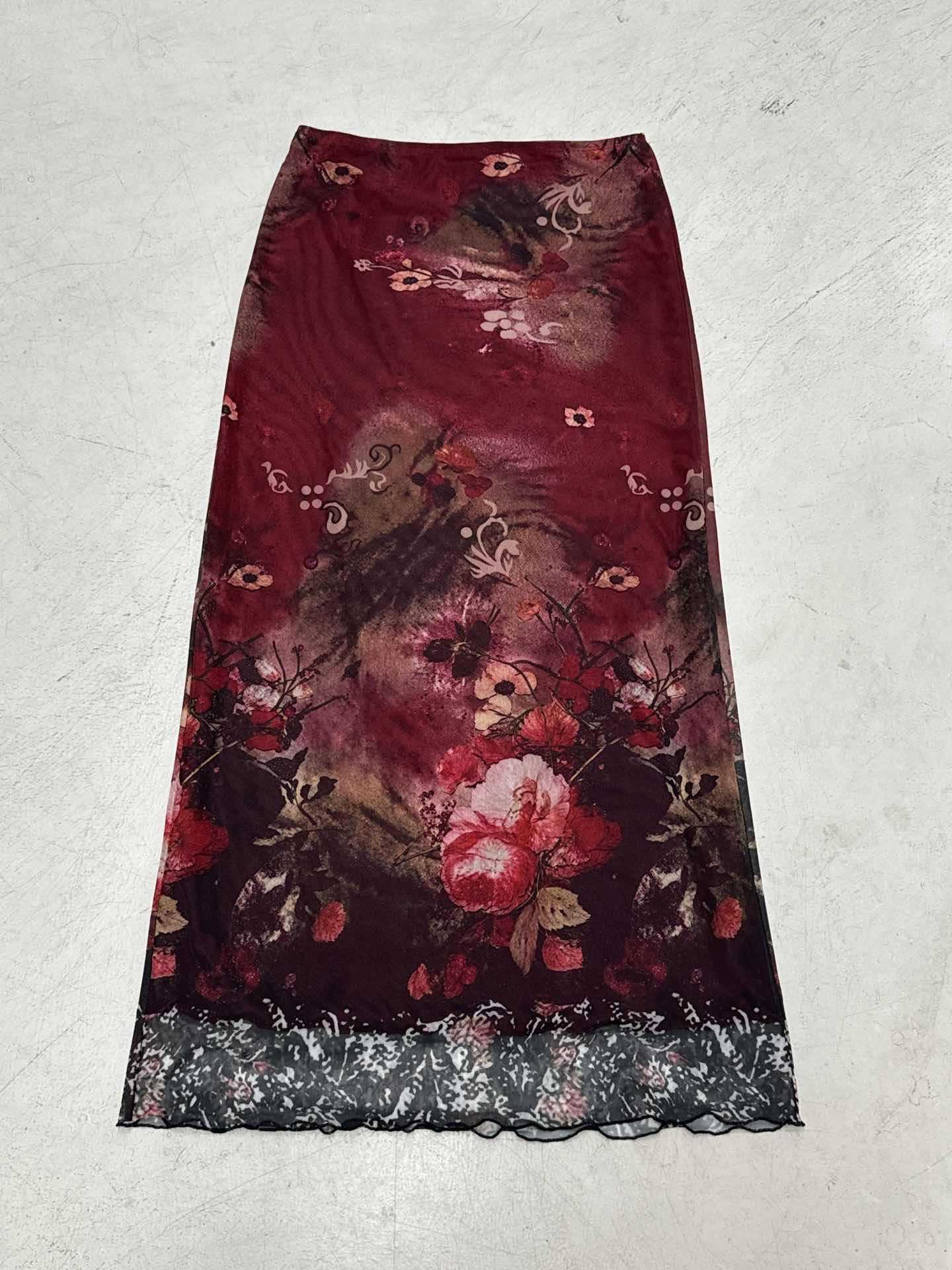 Damen Maxirock mit floralen Mustern und transparenter Spitze R&B