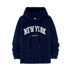 Unisex nan kuscheliger Plüsch-Hoodie mit Chenille-Logo, Kapuze und elastischem Saum R&B