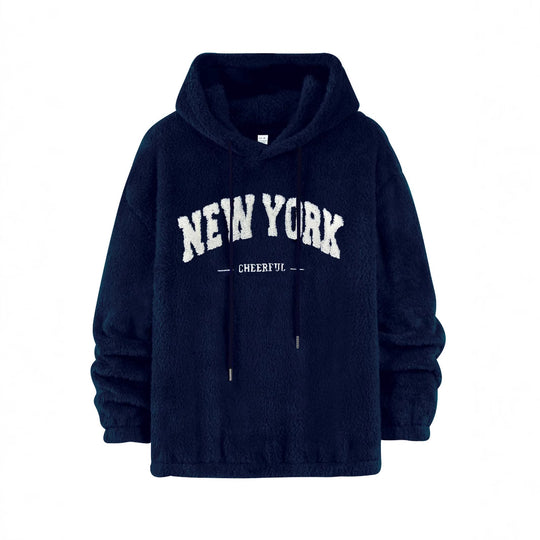 Unisex nan kuscheliger Plüsch-Hoodie mit Chenille-Logo, Kapuze und elastischem Saum R&B