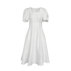 Damen elegantes Midi-Kleid mit quadratischem Ausschnitt und voluminösen Ärmeln