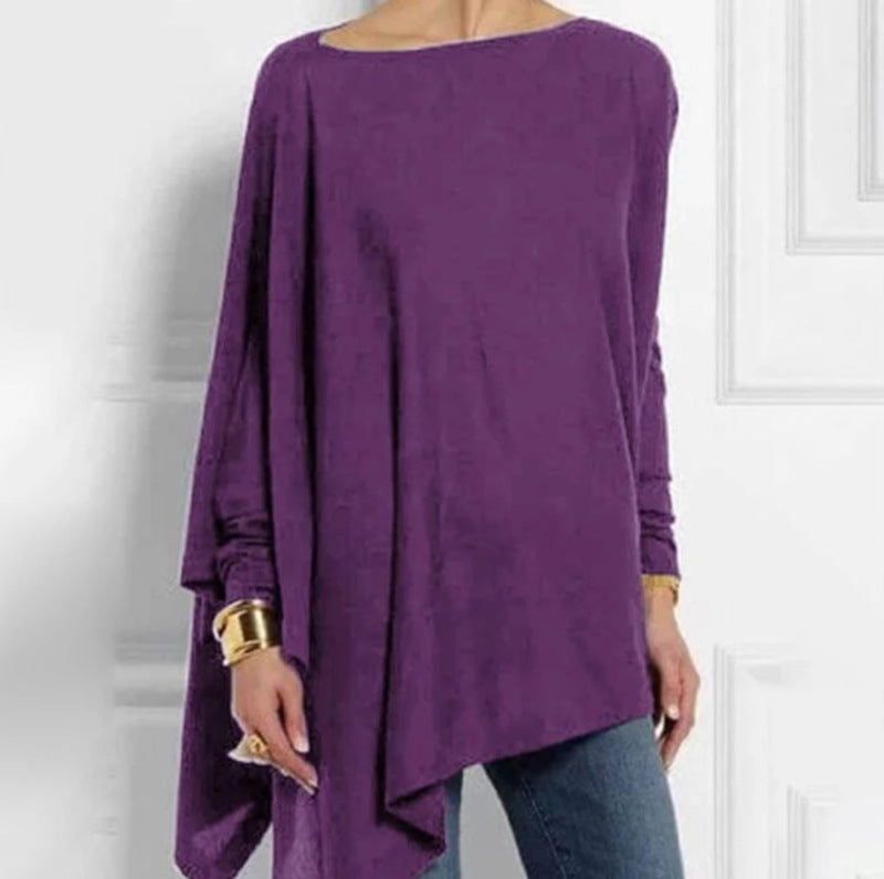 Damen nan drapierte Oversize-Tunika mit schrägem Zipfelsaum und weiten Fledermausärmeln R&B