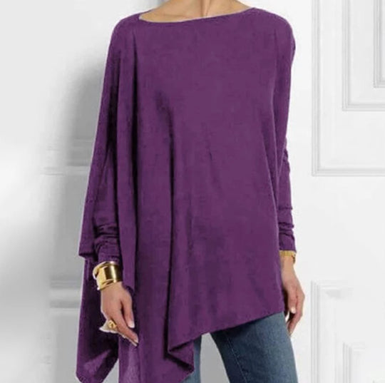 Damen nan drapierte Oversize-Tunika mit schrägem Zipfelsaum und weiten Fledermausärmeln R&B