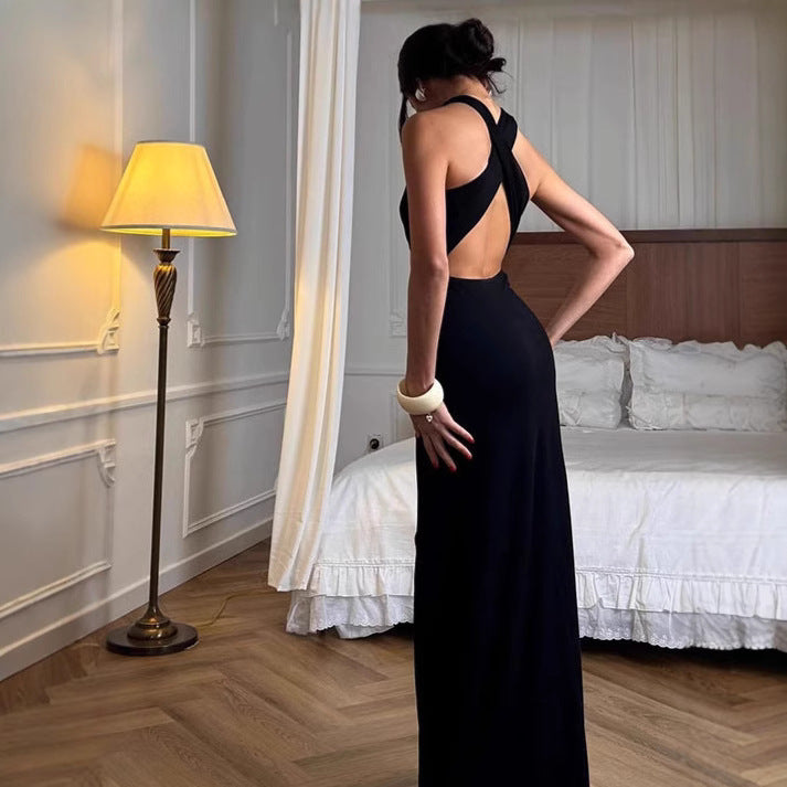 Damen Elegantes Bodycon Maxikleid mit tiefem Schlitz und raffiniertem Trägerdesign R&B