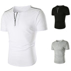 Herren Kurzarm T-Shirt mit halber Knopfleiste und kontrastierenden Nähten