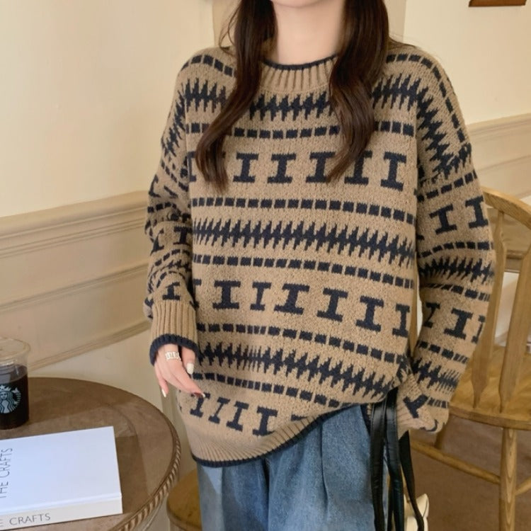 Damen Strickpullover mit modernem geometrischem Muster R&B