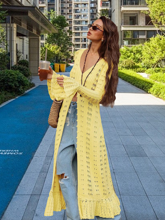 Damen Großer Strickcardigan mit offener Maschenstruktur und weit geschnittenen Ärmeln R&B