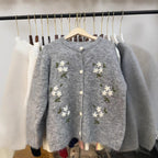 Damen gestrickter Cardigan mit floralen Stickereien R&B