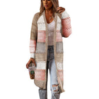 Damen Langstrickjacke mit modernem Streifenmuster und offenen Front R&B