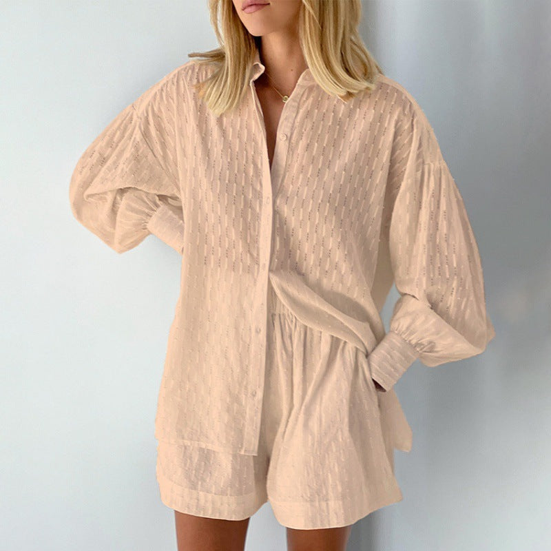 Damen modisches Kurzarm-Pyjama-Set mit strukturierter Oberflächenbeschaffenheit R&B