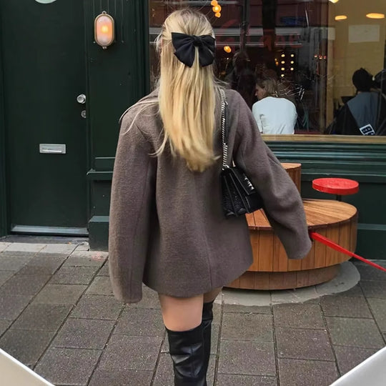Damen elegante und warme Wolljacke mit Reverskragen R&B