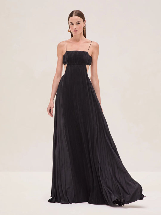 Damen Maxi-Kleid mit eleganter Plisseedetails und schmalen Spaghettiträgern R&B