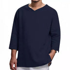 Herren Lässiges Langarmshirt mit V-Ausschnitt und praktischen Seitentaschen R&B