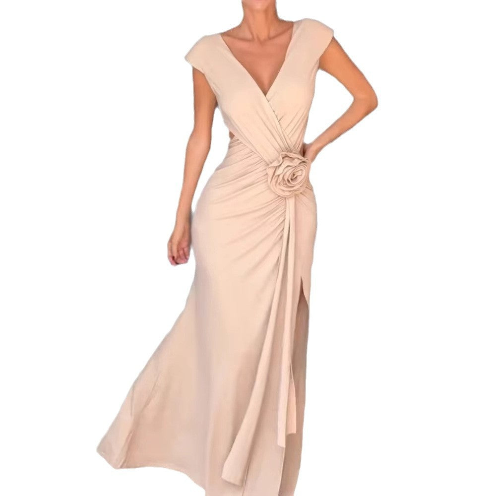 Damen Elegantes Maxikleid mit raffiniertem Wickeldesign und Blumenapplikation R&B