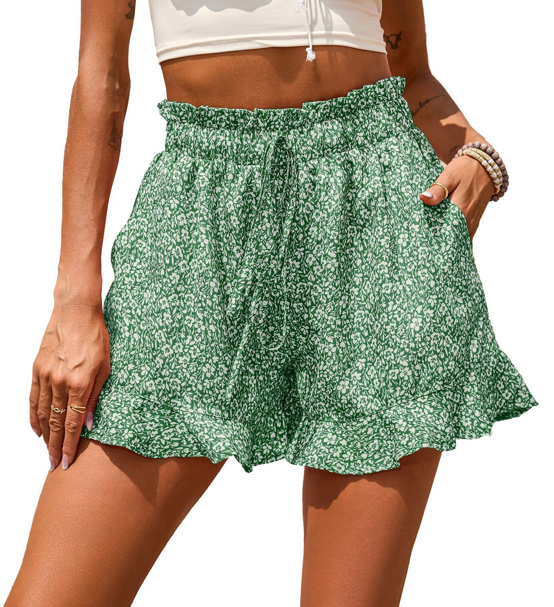 Damen florale Shorts mit elastischem Bund und lässigem Design R&B