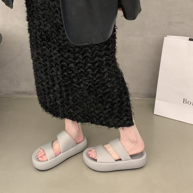 Damen komfortable Plateau-Sandalen mit breitem Doppelriemen und rutschfester Sohle R&B