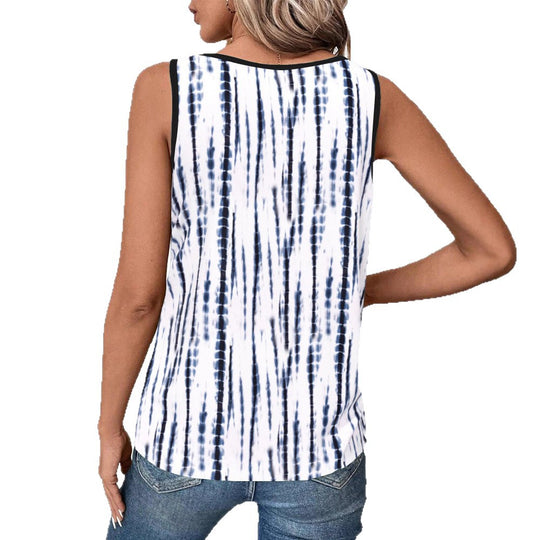 Damen nan ärmelloses V-Ausschnitt-Top mit feinem Spitzenbesatz, vertikalem Batikprint und lockerer Passform R&B
