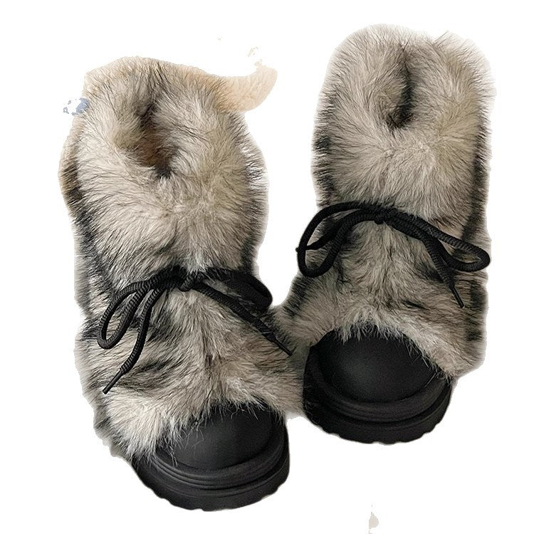 Damen flauschige Winterboots mit wärmendem Kunstfellkragen und rutschfester Sohle R&B
