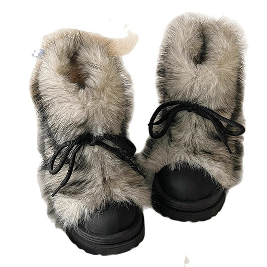 Damen flauschige Winterboots mit wärmendem Kunstfellkragen und rutschfester Sohle R&B
