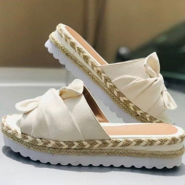Damen Plattform-Sandaletten mit elegantem Schleifen-Detail und geflochtenem Absatz R&B