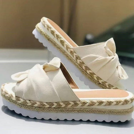 Damen Plattform-Sandaletten mit elegantem Schleifen-Detail und geflochtenem Absatz R&B