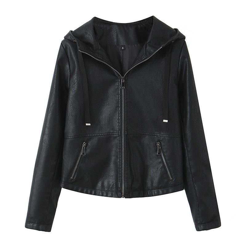 Damen Kunstlederjacke mit praktischer Kapuze und seitlichen Reißverschlusstaschen R&B
