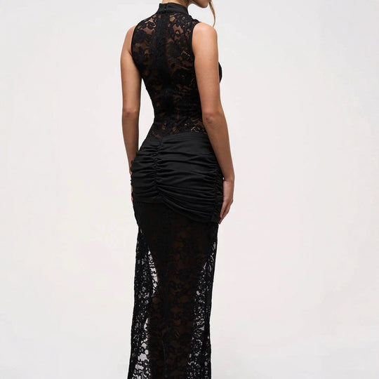 Damen Spitzenkleid mit tiefem V-Ausschnitt und sexy Schlitz R&B