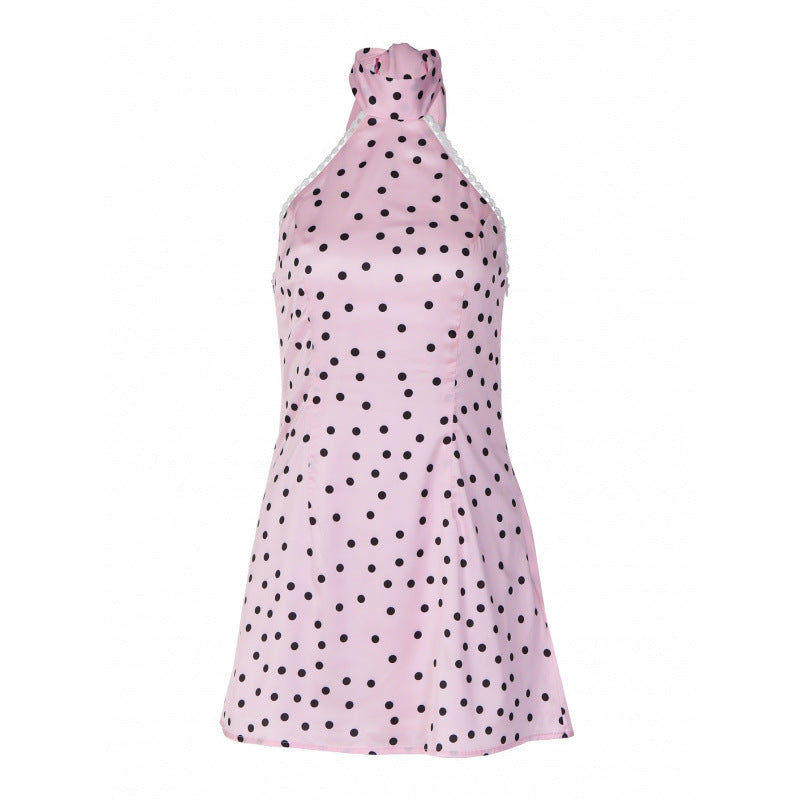 Damen Polka-Dot Minikleid mit hohem Kragen und A-Linien-Schnitt R&B