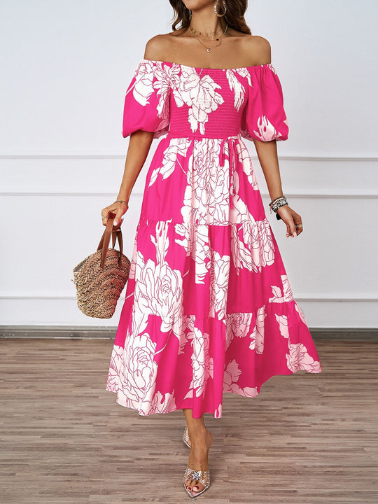 Damen Sommerkleid mit elegantem Puffärmel-Design und floralem Muster R&B