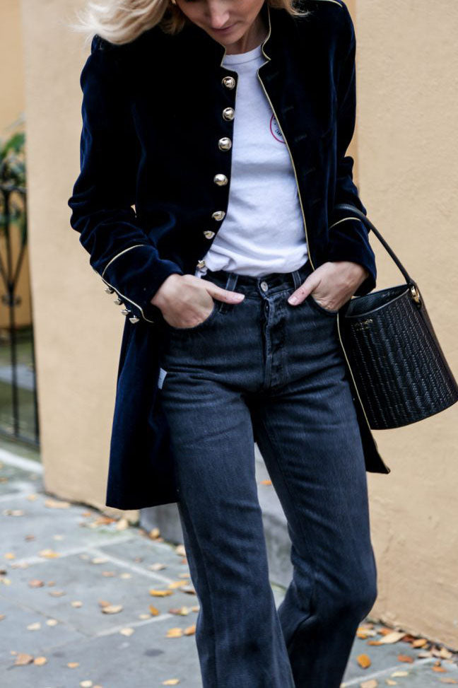 R&B | Samt Patchwork Multiknopfjacke