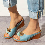 Damen Wedge-Pantoletten mit floralen Akzenten und gepolsterter Sohle R&B