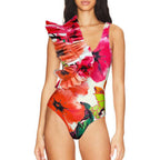 Damen Badeanzug mit voluminösem Rüschendetail und eleganter Wickelrock-Option R&B