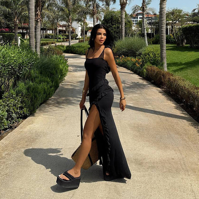 Damen Maxikleid mit seitlichem Schlitz und asymmetrischem Schnitt R&B