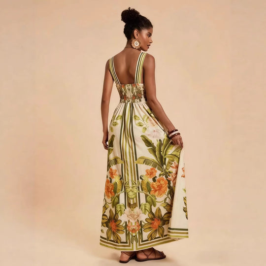 Damen Maxikleid mit tiefem V-Ausschnitt und floralem Design R&B