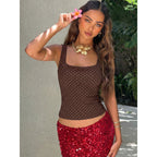 Damen Polka-Dot Top mit schmalem Schnitt und quadratischem Ausschnitt R&B