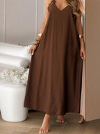 Damen lässiges Maxikleid mit tiefem V-Ausschnitt und weichem Material R&B