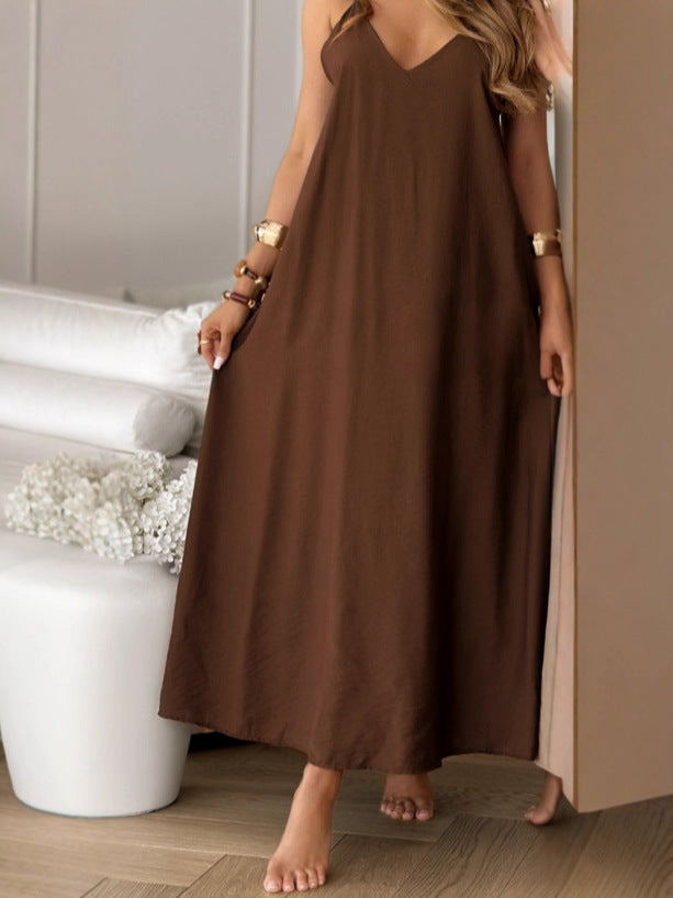 Damen lässiges Maxikleid mit tiefem V-Ausschnitt und weichem Material R&B
