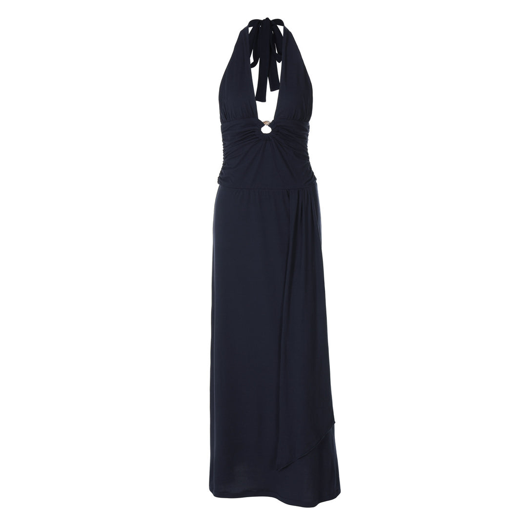 Damen Maxi-Kleid mit schickem Halterneck und raffinierter Drapierung R&B
