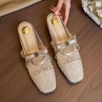 Damen Slingback-Pantoletten mit zierlichem Riemchen und Pünktchenmuster R&B