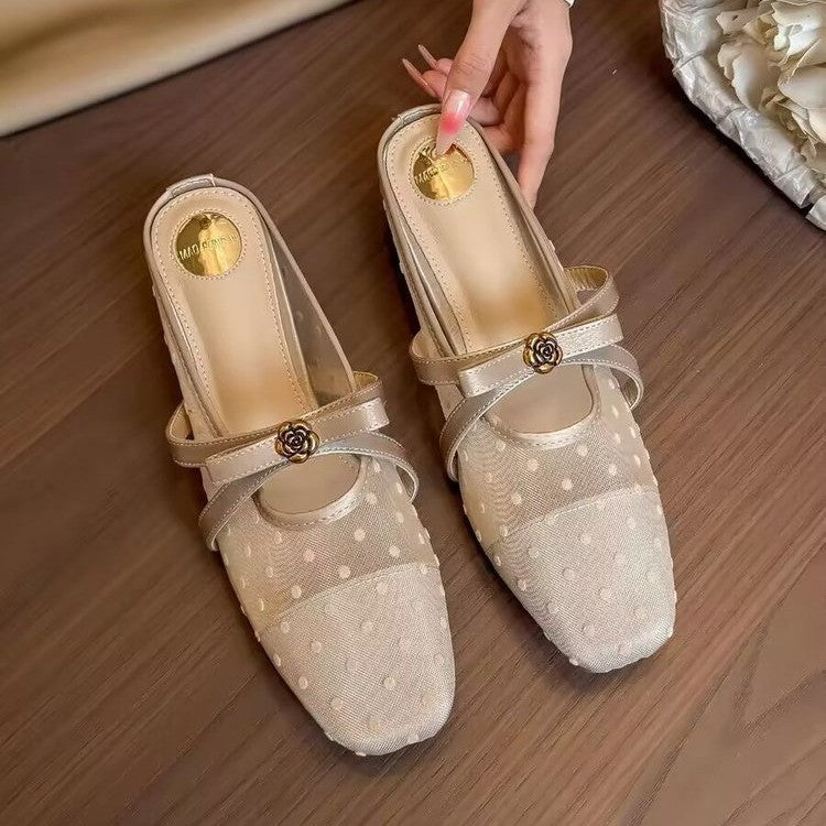 Damen Slingback-Pantoletten mit zierlichem Riemchen und Pünktchenmuster R&B