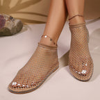 Damen Glitzernde Netzsandalen mit funkelnden Strassapplikationen R&B