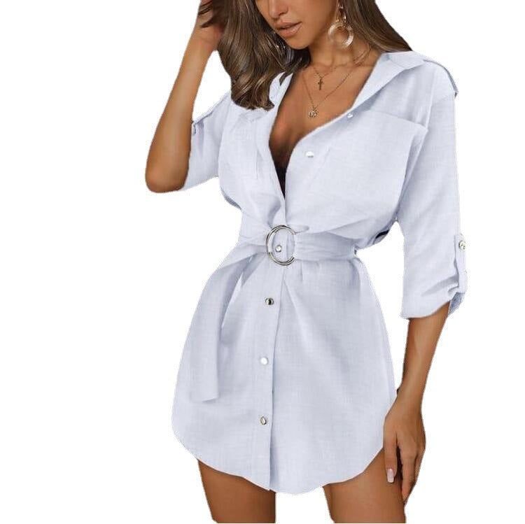 Damen Hemdblusenkleid mit schicken Knopfdetails und dekorativem Taillengürtel R&B