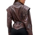 Damen modische Wildlederjacke mit tailliertem Schnitt und Bindegürtel R&B