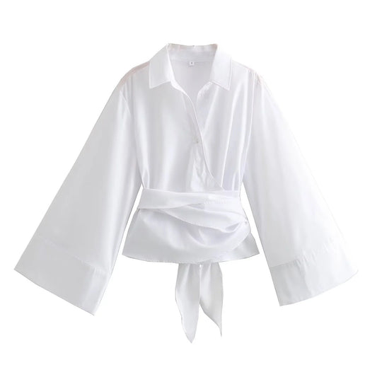 Damen Elegante Bluse mit weitem Ärmel und taillierter Schluppe R&B
