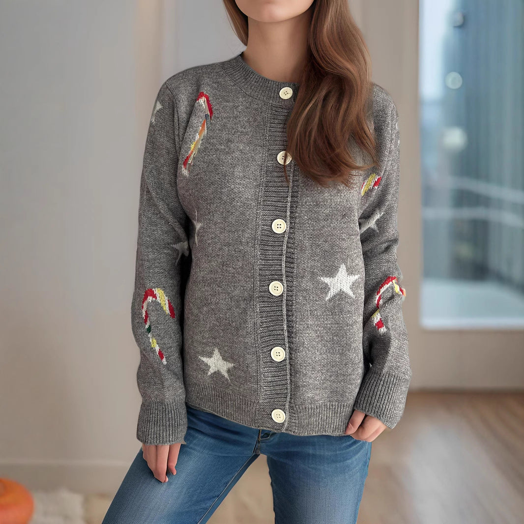 Damen Strickjacke mit festlichem Motiv und dekorativen Knöpfen R&B